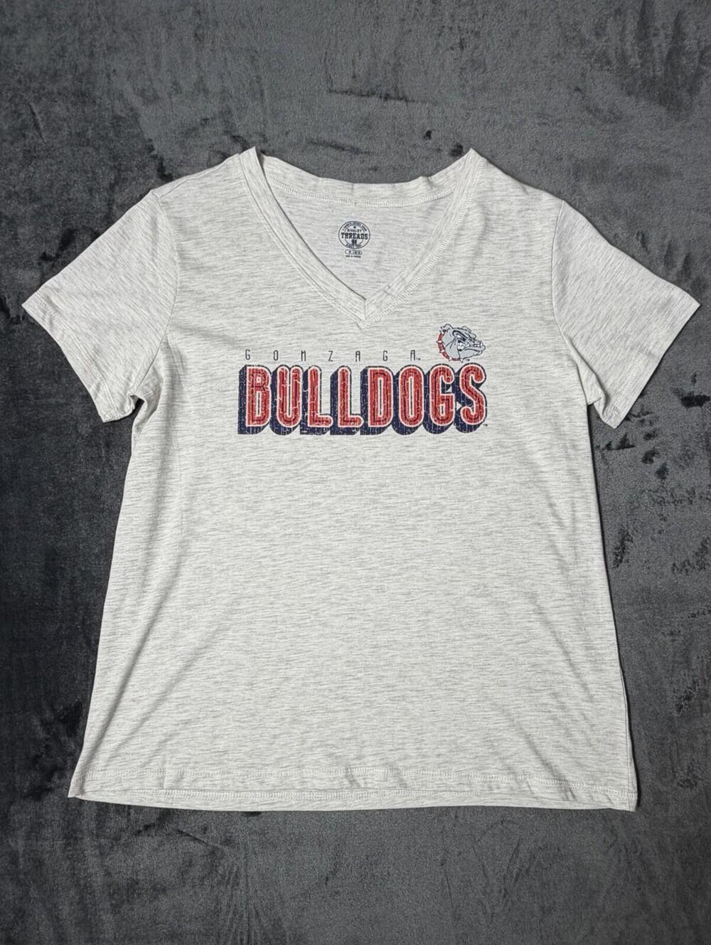 Women's Gonzaga Bulldogs T-Shirt Gray V-Neck Graphic Tee Size Medium